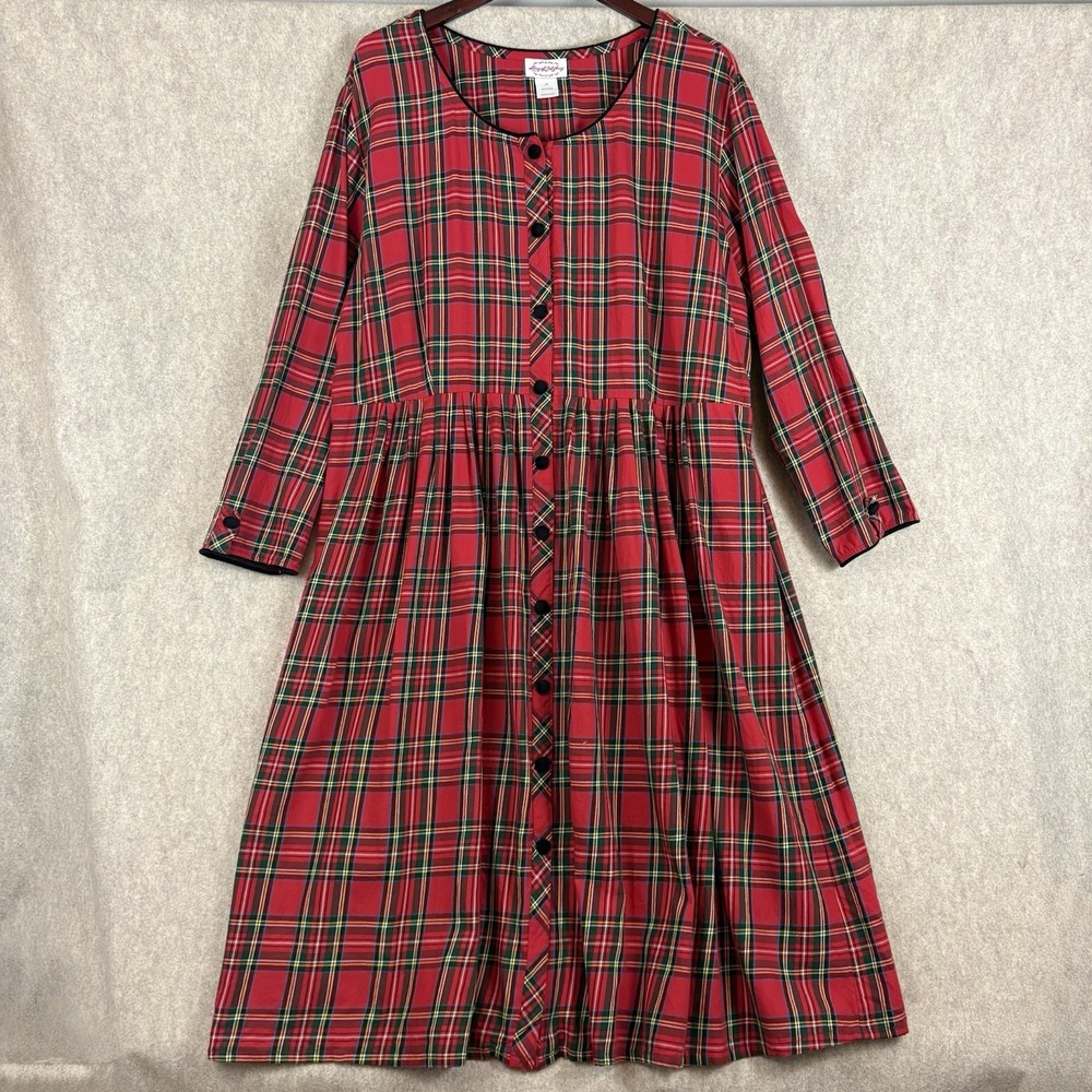 Lanz of Salzburg Dress 3X Red Tartan Plaid 100% Cotton Christmas Holiday
